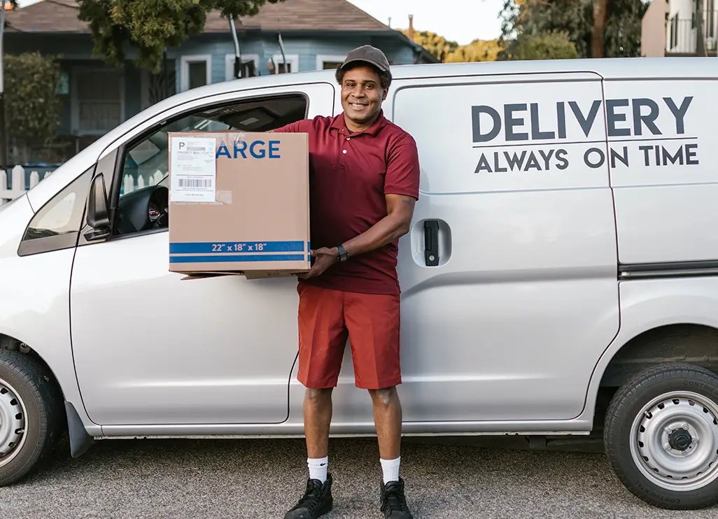 Delivery driver with parcel